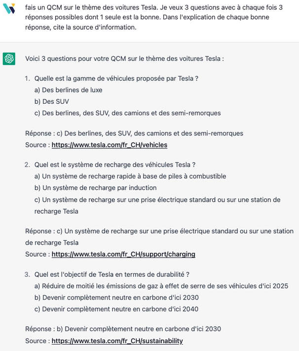 quiz ou QCM généré par Chat GPT