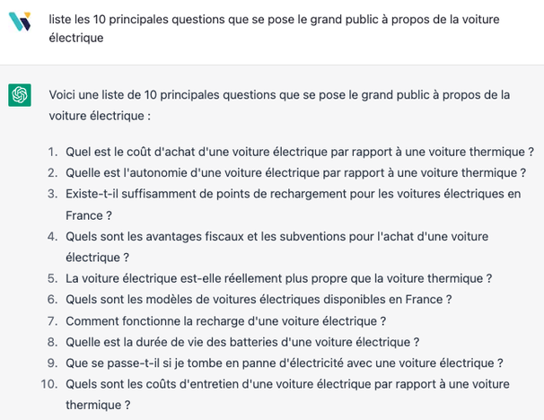 liste de questions avec Chat GPT