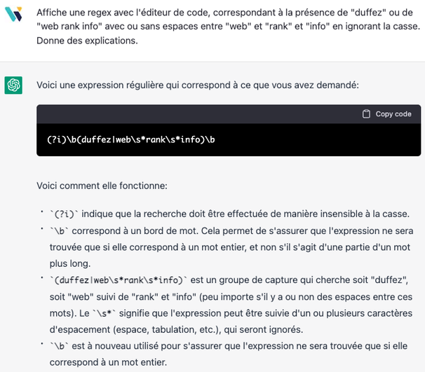 expression régulière faite avec Chat GPT