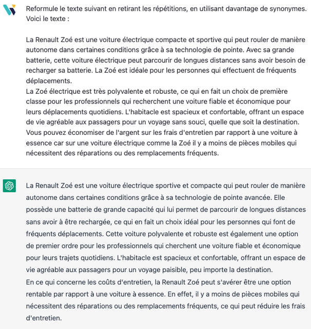 suppression des répétitions par Chat GPT