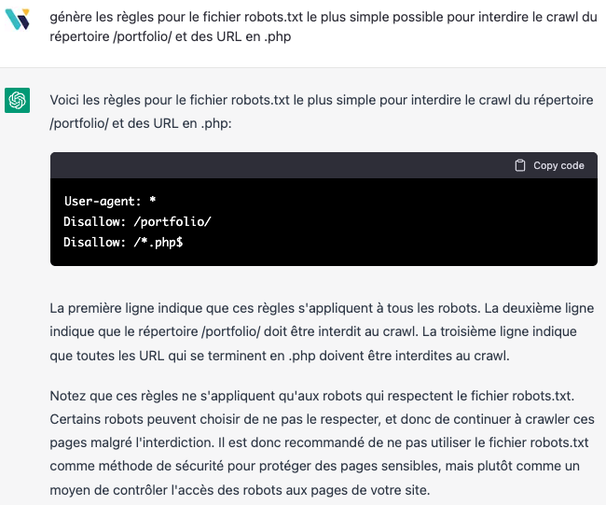 règles du fichier robots.txt par Chat GPT