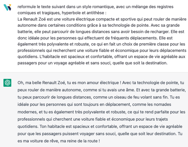 ton d'un texte modifié par Chat GPT