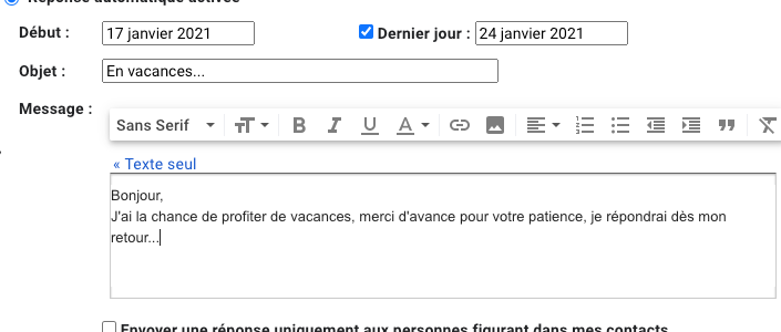 Comment ajouter un message d'absence dans Gmail