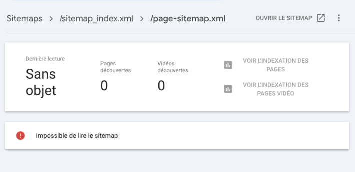 Impossible de lire le sitemap